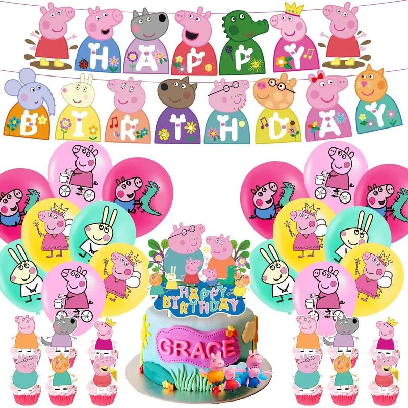 New Peppa Pig Theme Kidsren's Birthday Party Decoration Supplies Pink Piggy Flag Cake Insert Set New Peppa Pig Theme Kidsren's Birthday Party Decoration Supplies Pink Piggy Flag Cake Insert Set