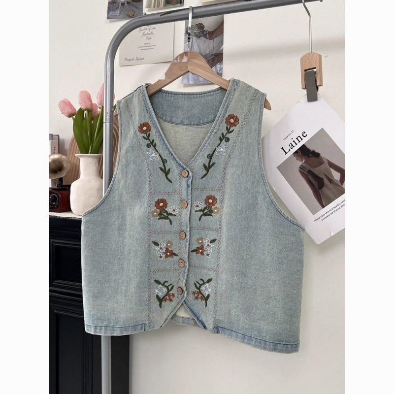 [Ready Stock] Embroidered Sleeveless Retro Jacket Vest Dress Summer New Style 2025 Women's Vest Loose Thin Dress