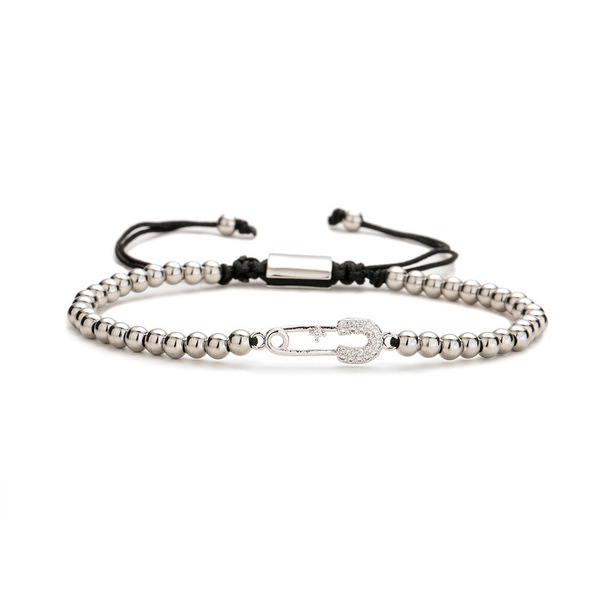 copper woven adjustable bracelet with zircon heart shaped