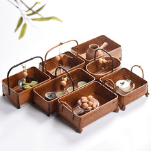 手工竹编手提篮茶具收纳筐筇竹提手复古点心篮竹篮子水果篮竹筐子