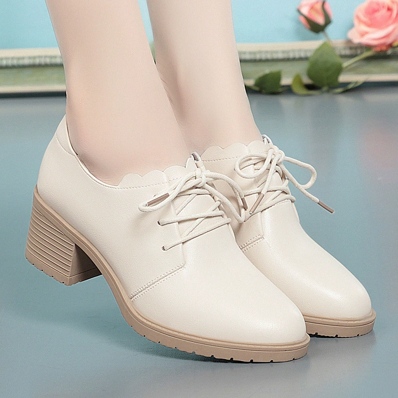 Новинка весны 2024, женские маленькие кожаные туфли в британском стиле на толстом каблуке, элегантная модная повседневная обувь на шнуровке, женская обувь на мягкой подошве