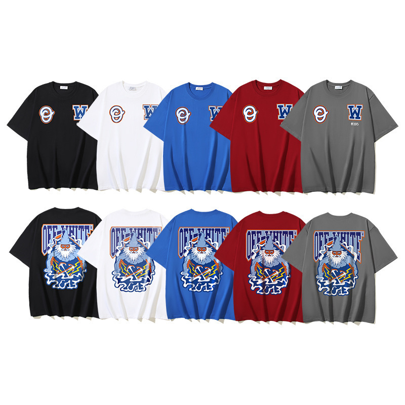 Cross-border foreign trade tide brand summer new OFF-WHITE cotton 260g heavy cartoon printed short sleeve T-shirt loose