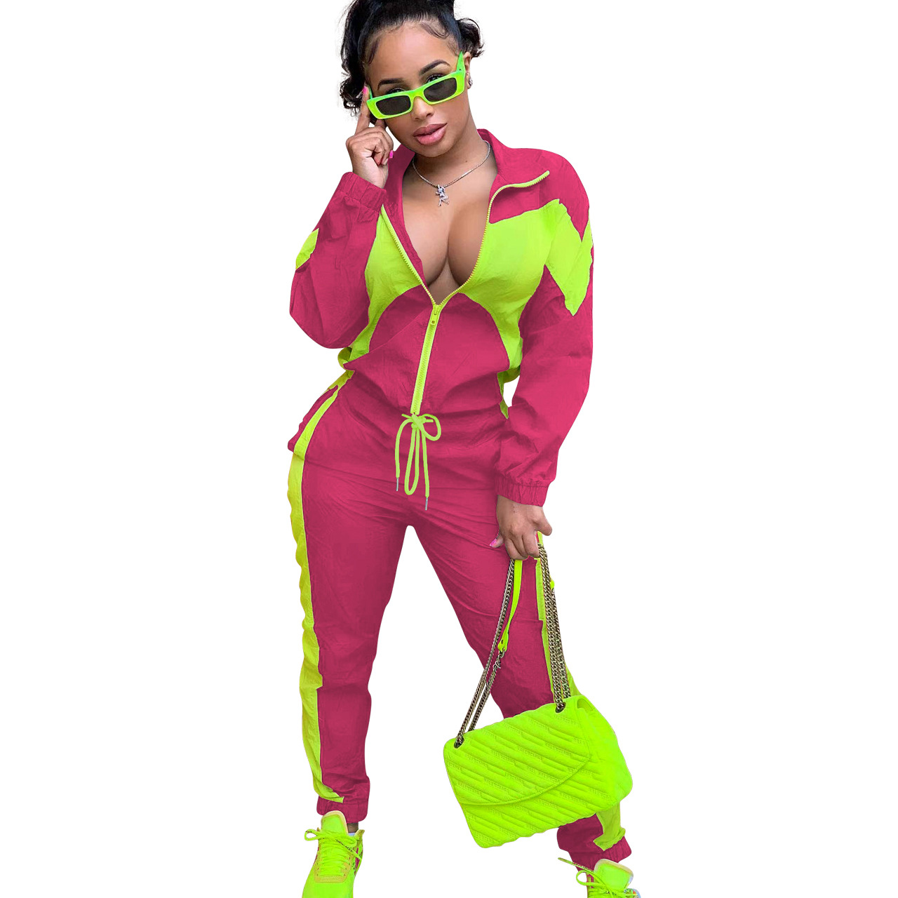 364g Weight Long Sleeve Sleeve Length Polyester Fabric Type Pant Co-ord Set Sets Type 2 Pieces Set Quantity Daily Occasion Turndown Neckline Regular Fit Fit Type Color Block Pattern Spring, Autumn Season Women's Gender Casual, Streetwear Style Daily Women's Casual Streetwear Color Block Polyester Pant Co-ord Set Pants Sets 38