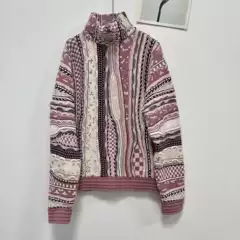 Luyi Fashion High-End Light Pink Monogram Jacquard Half-Zip Stand-Collar Polo Knit Jacket