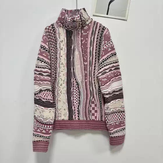 Luyi Fashion High-End Light Pink Monogram Jacquard Half-Zip Stand-Collar Polo Knit Jacket