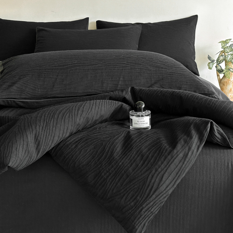 Parure de lit en coton lavé jacquard avec housse de couette_voghion.com