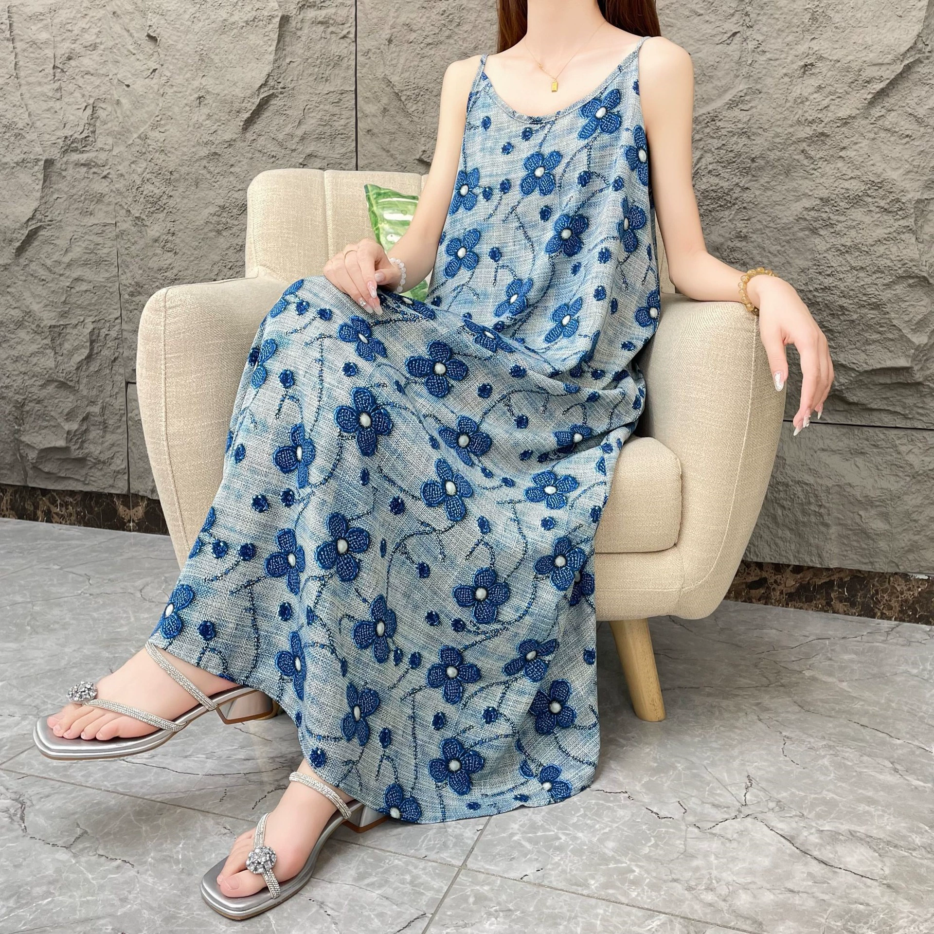 [Цветочный дневник] Летнее женское платье на подтяжках с цветочным принтом, модное свободное элегантное французское платье без рукавов с принтом