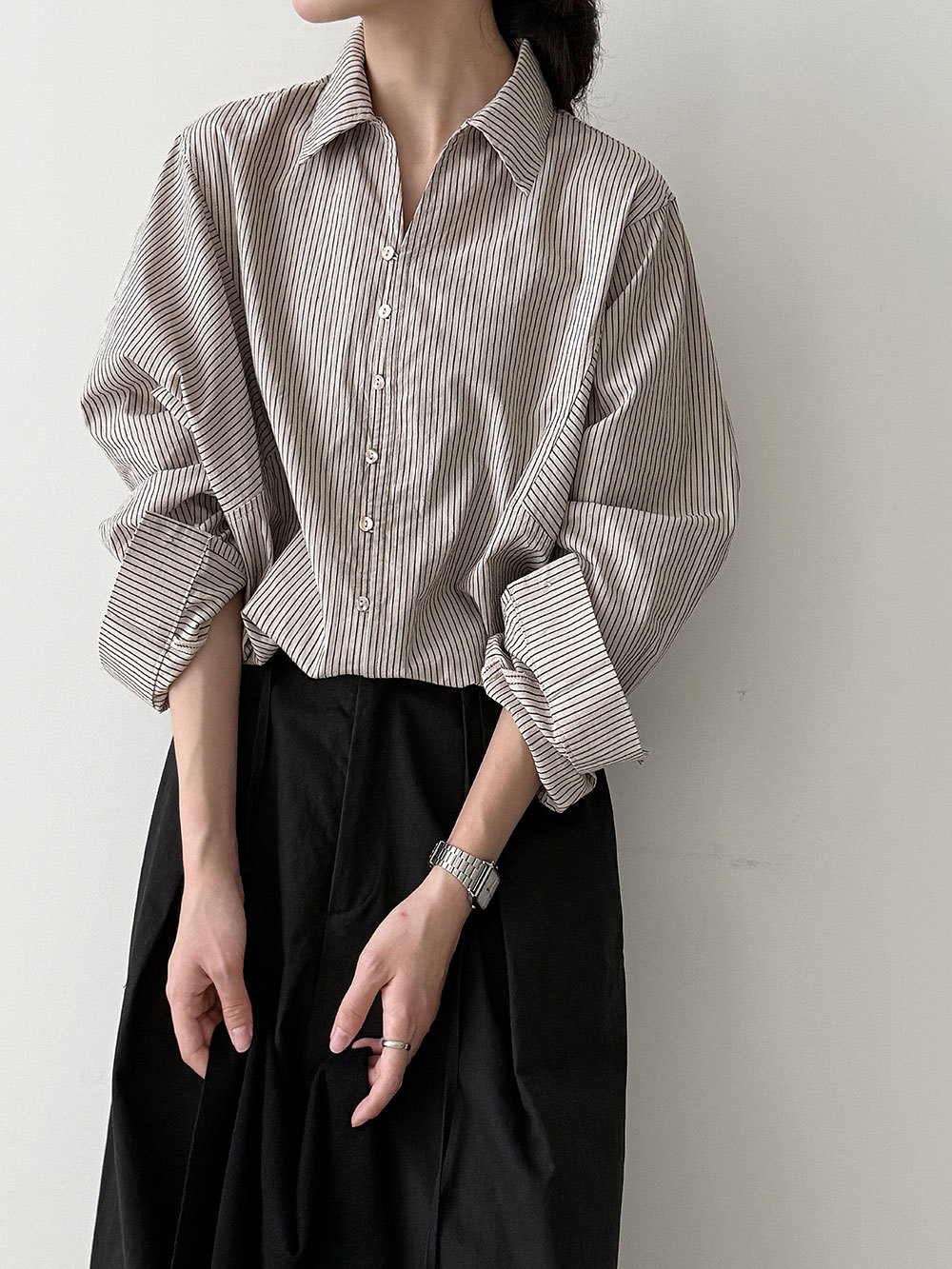 Luxi retro striped shell button shirt for women 25 autumn new…