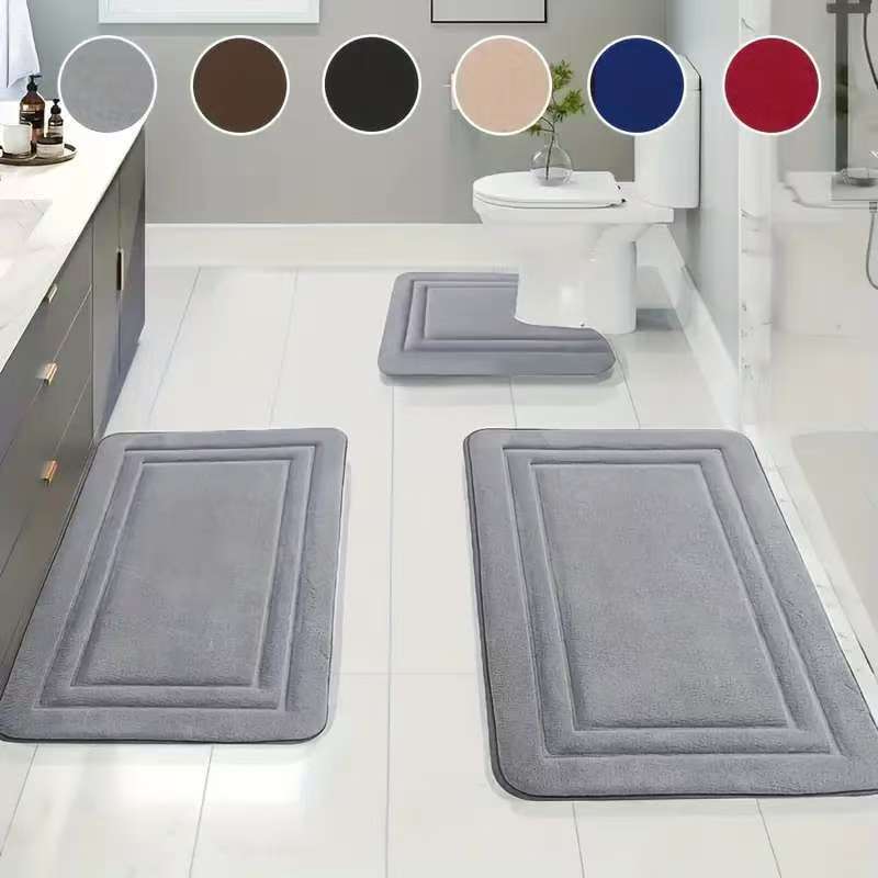 Temu Cross-Border Home Three-Piece Bathroom Floor Mat Pvc Mesh Bottom Non-Slip Thickeneded and Stain-Resistant Manufacturer Direct Delivery
