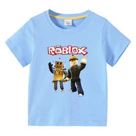 Roblox新款童装儿童夏装短袖T恤男童纯色打底衫宝宝半袖T恤童上衣