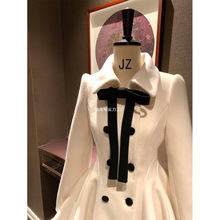 法式名媛千金结双排扣毛呢外套秋冬新款收腰中长款呢子大衣女