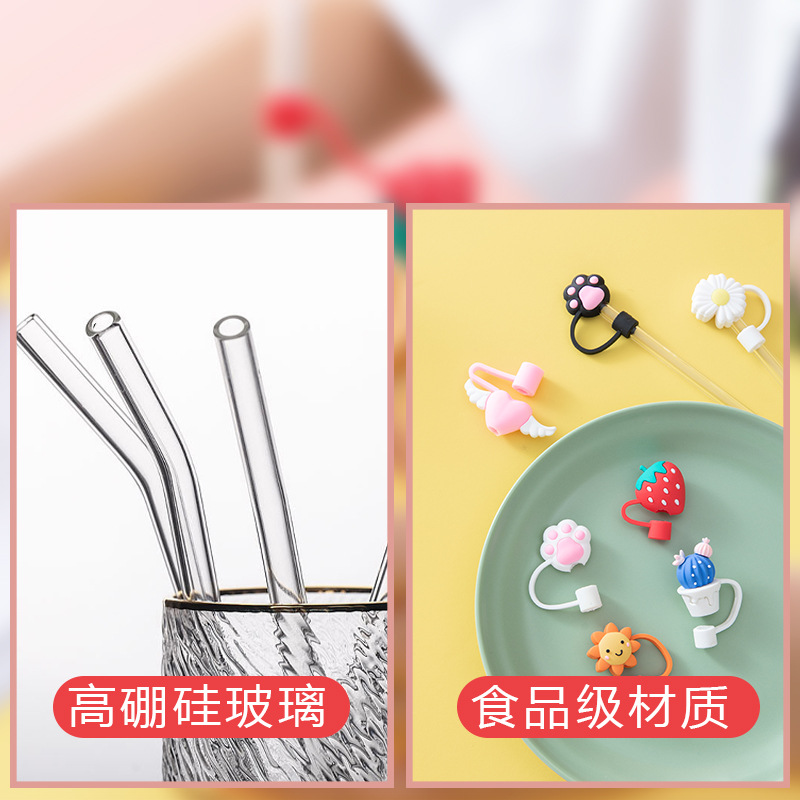 Tapa de paja de vidrio a prueba de polvo protección del medio ambiente linda chica tapa de paja accesorios universales enchufe a prueba de polvo enchufe de polvo de dibujos animados