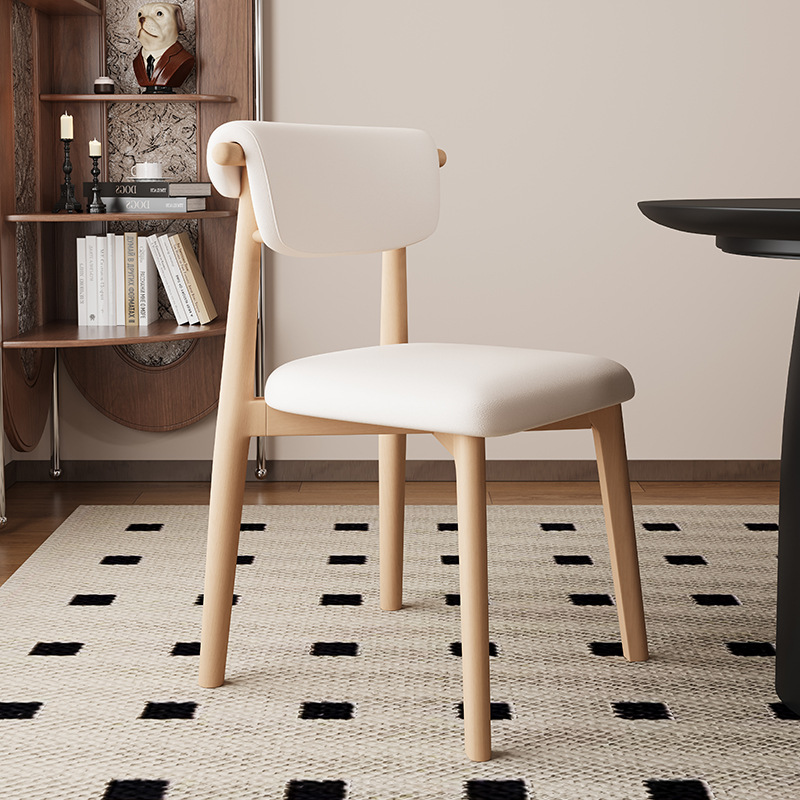 Silla de comedor de madera maciza, cuero de microfibra, restaurante doméstico, silla trasera de tela de algodón y lino, mesa y silla de comedor de hotel, taburete, silla duradera
