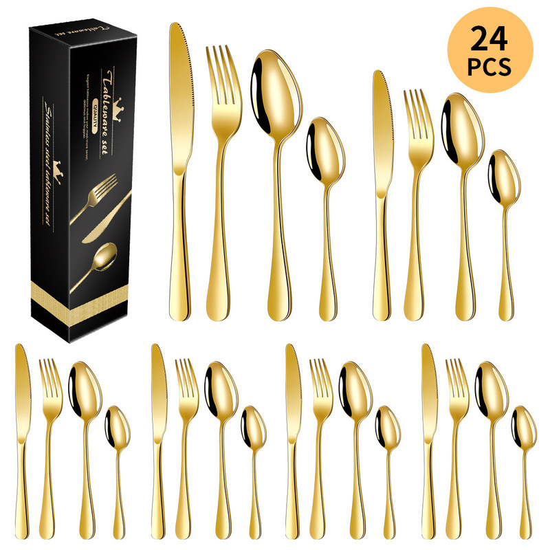 Cross-Border Hot-Selling 24-Piece Stainless Steel Cutlery Set 1010 Hotel Western-Style Knife, Fork, Spoon Gift Cutlery Set Wholesale