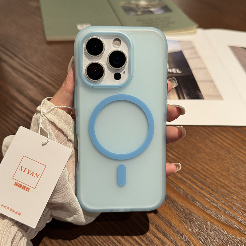 半透明磁吸壳适用16Promax手机壳新磨砂肤感iphone17Pro保护壳韩系小众无线充ip15PM手机套软胶防摔ip14/13|undefined
