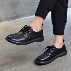 Men's genuine leather casual shoes round toe flat heel soft leather single toe toe layer cowhide low top shoes for men