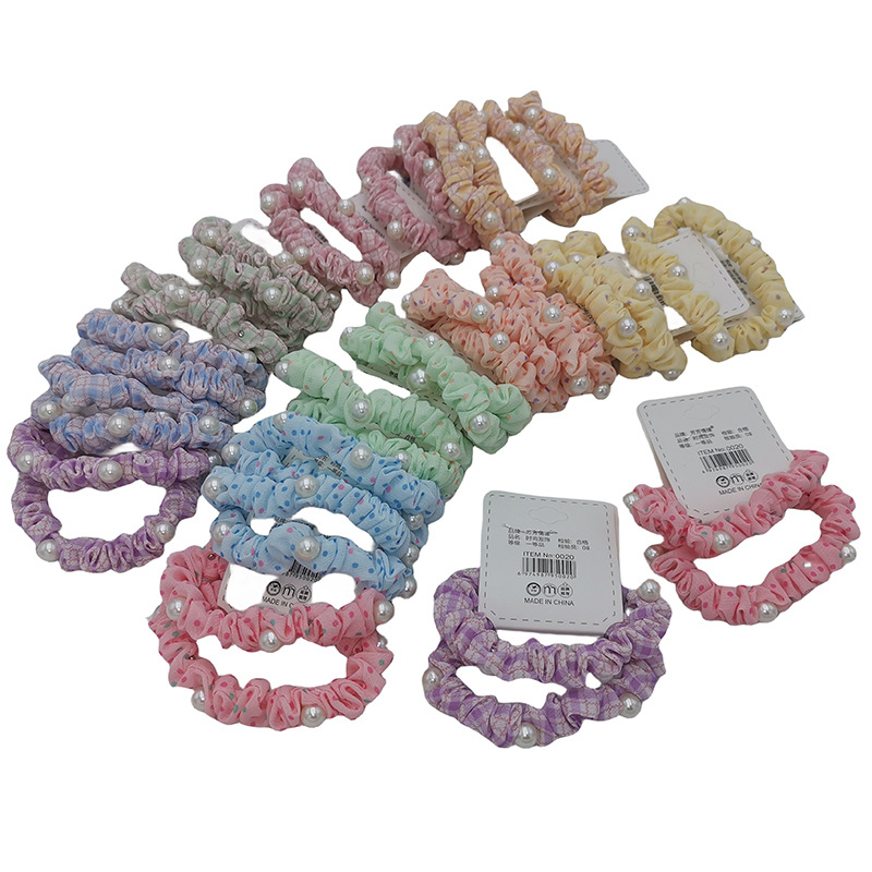 A3312 anillo de tela de gasa nail Pearl banda de goma alta banda elástica accesorios para el cabello cabeza sin costura cuerda Corea del Sur 2 yuanes al por mayor