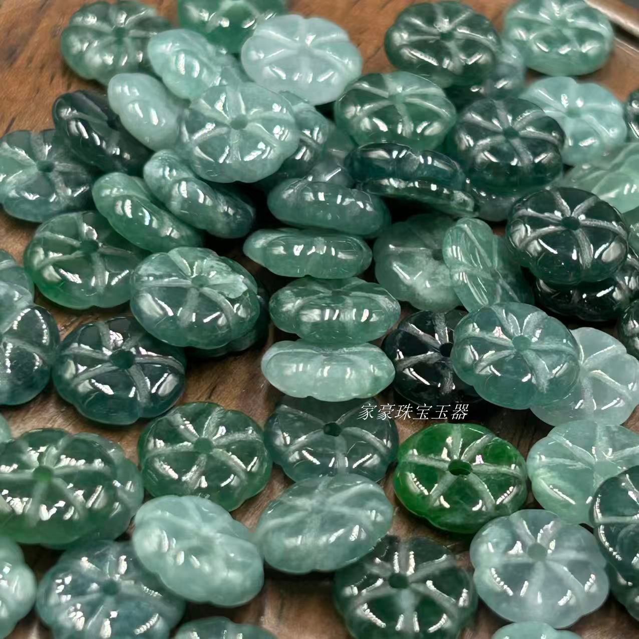 天然蓝水a货翡翠平安扣玉珠子diy配件 蓝水转运花散珠 手链隔片