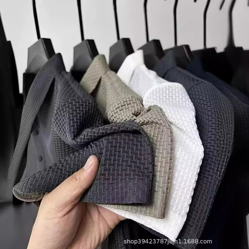 Summer Ice Silk Quick-Drying Polo Shirt Men's Jacquard Lapel Short-Sleeved T-Shirt High-End Casual Men's Draped Top