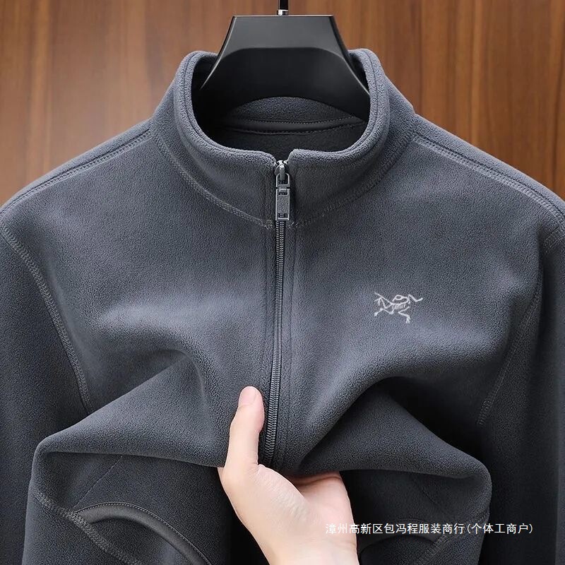 Niaojia Men's New Stand Collar Velvet Jacket Spring and Autumn Thickened Zipper Cardigan Jacket Warm Polar Fleece Casual