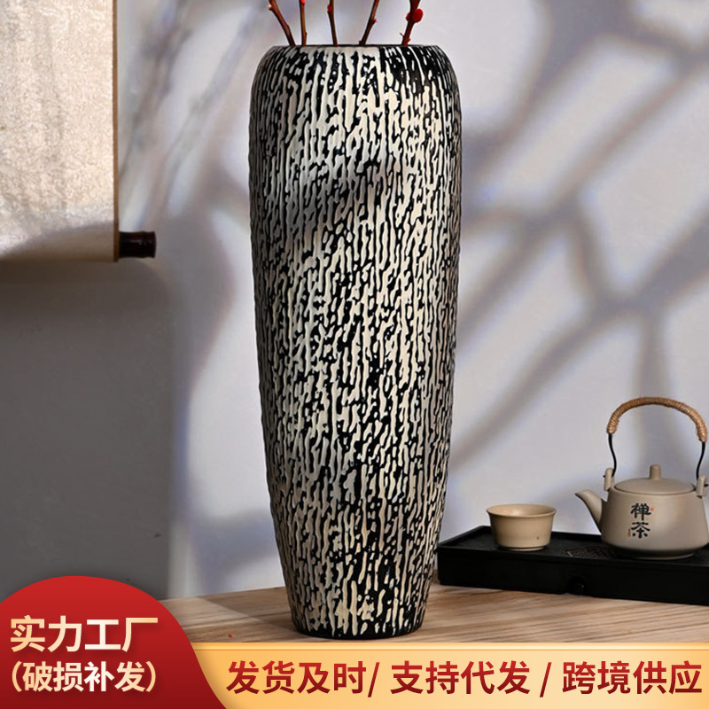 Floor-Standing Imitation Porcelain Vase, Handmade Glass Material Vase, Modern Simple Wintersweet Flower Arrangement, High-End Glass Vase