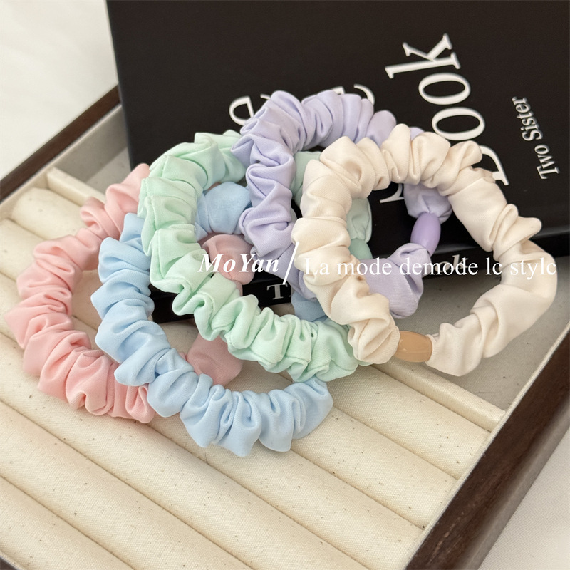 Internet Celebrity Fashion Cream Folded Small Intestinal Hair Ring Cute Headwear Headline Elegant Simple Hair Rope Spring and Summer Hair Accessories