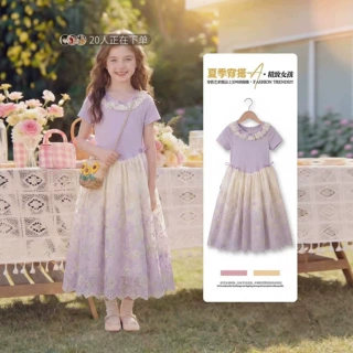 女童花边领连衣裙夏季2026新款儿童洋气夏装女孩超碎花公主裙短袖