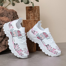 2025春秋新款速卖通外贸大码女休闲单鞋temu花朵图案坡跟运动女鞋