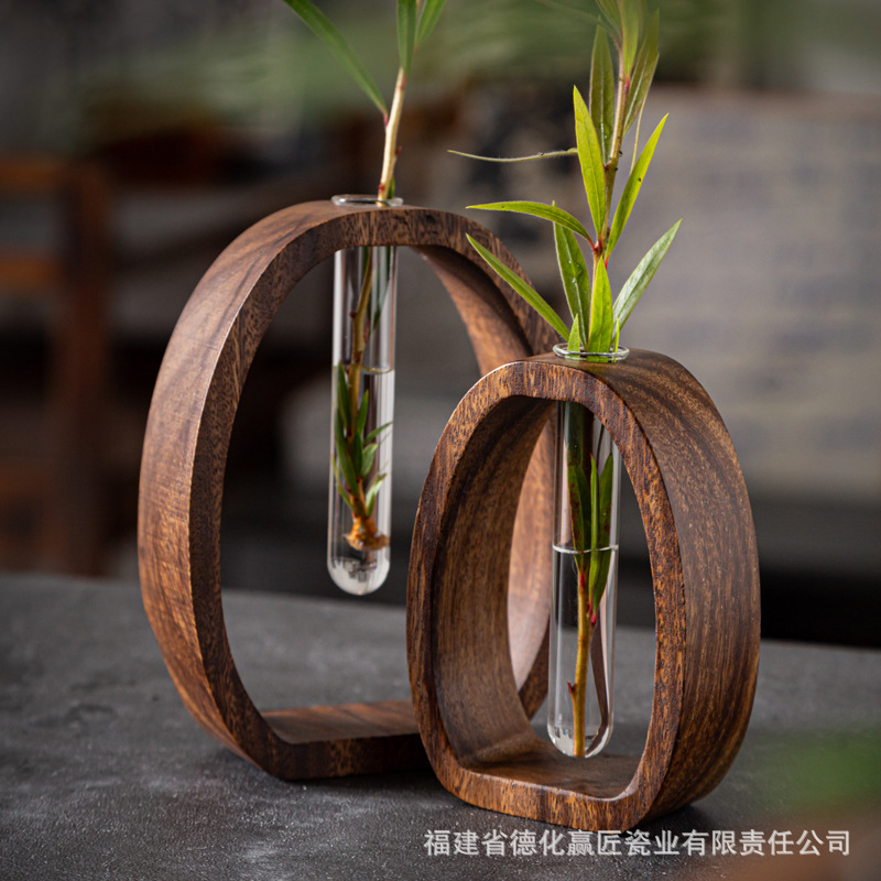Hu transfronterizo桃arwood madera sólida hidroponía decoración de escritorio varilla de aroma extensor mini vidrio planta de flores