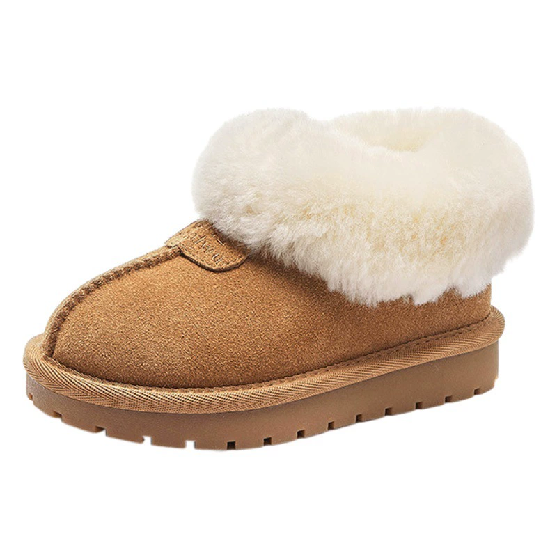Низкие зимние сапоги для девочек, детские зимние хлопковые замшевые туфли из овечьей шерсти, утолщенная детская хлопковая обувь на флисовой подкладке, боковая молния