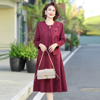 新款中老年女装夏季气质国风款两件裙子新中式春秋喜妈妈连衣裙
