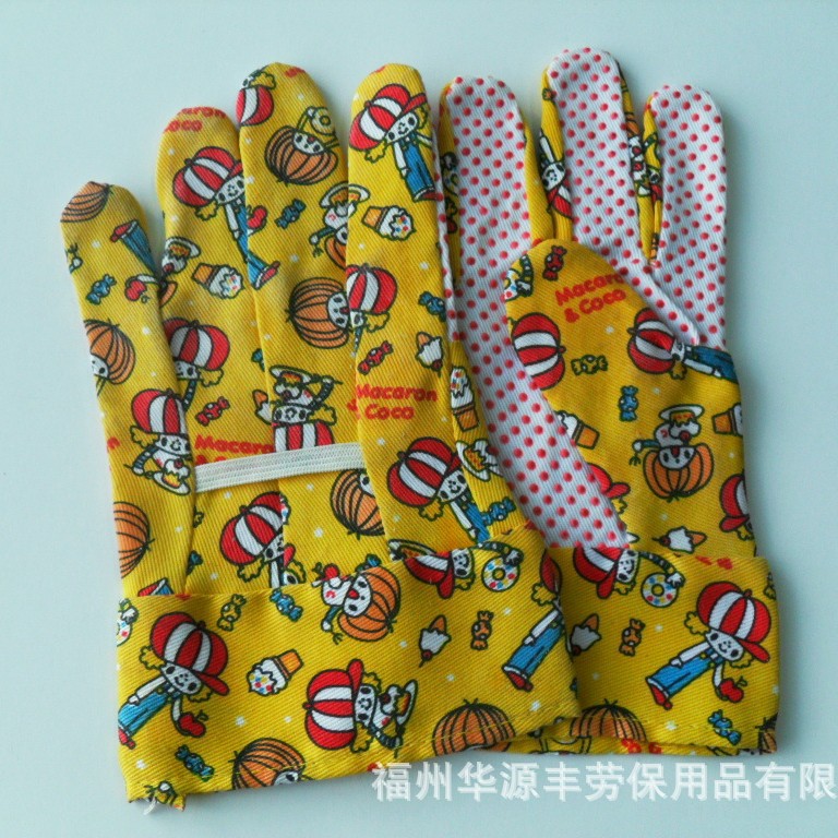 童装印花PVC点珠平口花园手套