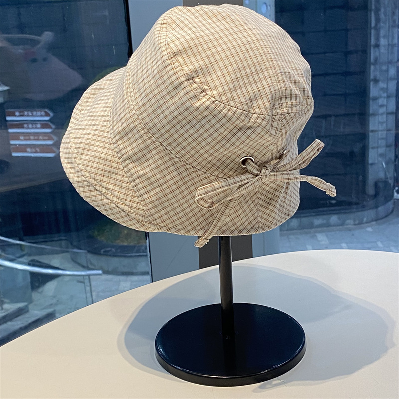日系格子巻き取り漁師帽女性夏の新型軒速乾日よけ日焼け止め帽ファッション顔小盆帽|undefined