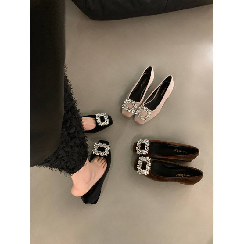 粗跟法式水钻气质单鞋女鞋子2025新款春秋季黑色方头高级感通勤鞋