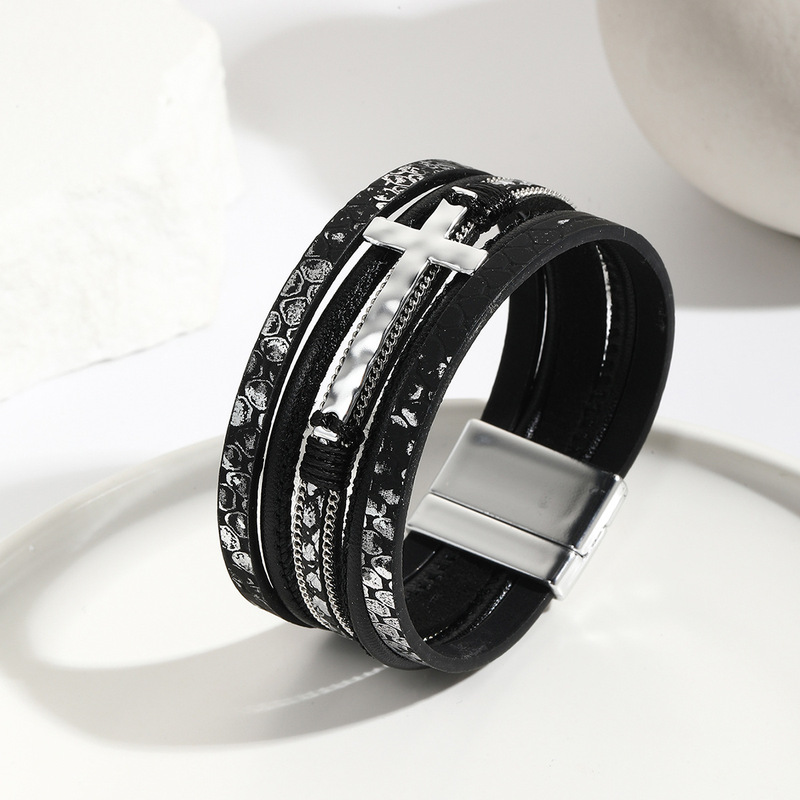 New cross-border God cross chain bracelet woven multi-layer Leather Magnetic buckle bracelet wide edge bracelet female jewelry New cross-border God cross chain bracelet woven multi-layer Leather Magnetic buckle bracelet wide edge bracelet female jewelry