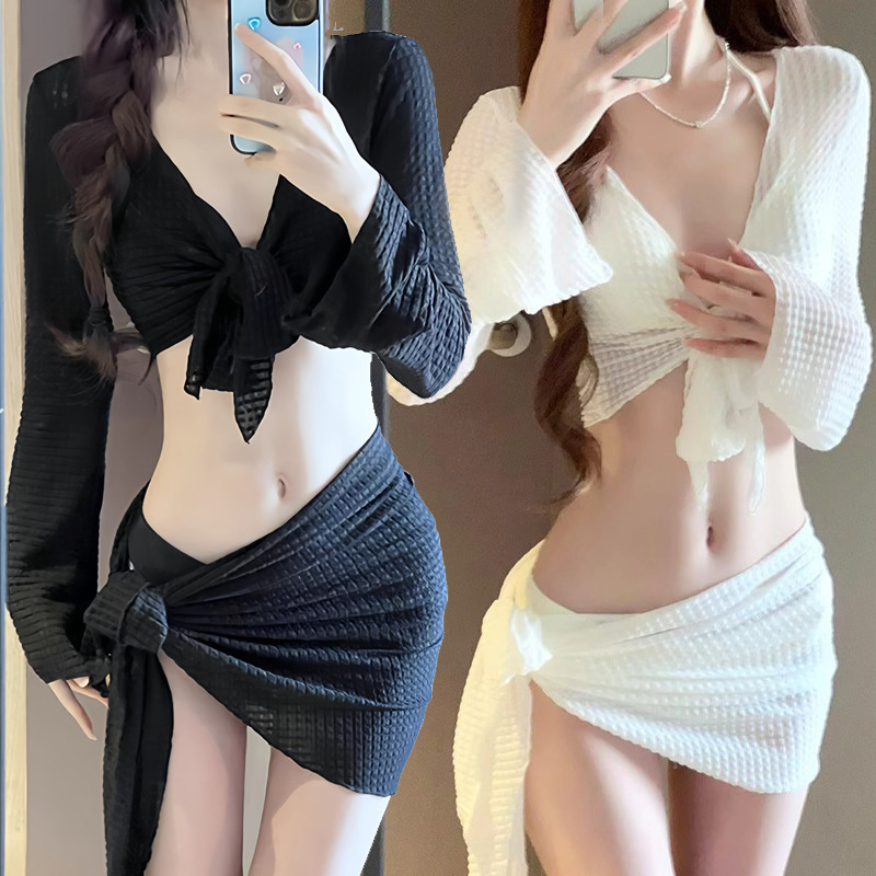 New Style Conservative Four-Piece Bikini Split Skirt Swimsuit Women's Long-Sleeved Hot Spring Ins Pure Desire Trend New Style Conservative Four-Piece Bikini Split Skirt Swimsuit Women's Long-Sleeved Hot Spring Ins Pure Desire Trend