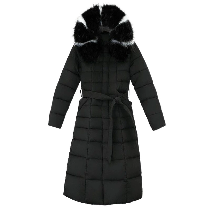 Пальто на хлопковой подкладке для женщин 2023 Зимнее новое длинное пальто выше колен в Корейском стиле с хлопковой подкладкой для женщин, приталенное утолщенное пальто на хлопковой подкладке с большим меховым воротником для женщин