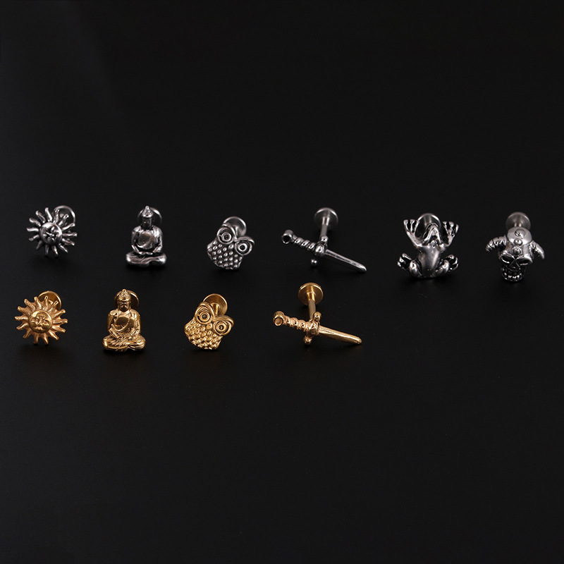 Fashion Owl Frog Skull Stainless Steel Carving lip stud 1 Piece