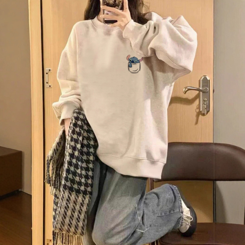 灰色卫衣女秋冬季2025新款小个子宽松慵懒风设计感小众无帽上衣|undefined