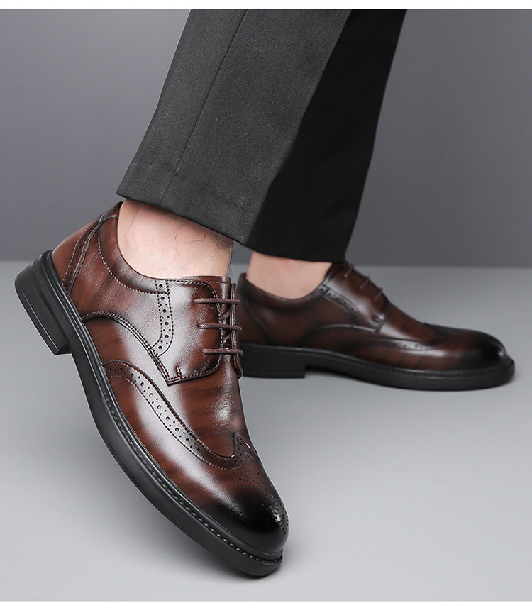 Giày da nam công sở kiểu brogue mũi tròn thắt dây — Màu nâu, Màu đen chi tiết 12