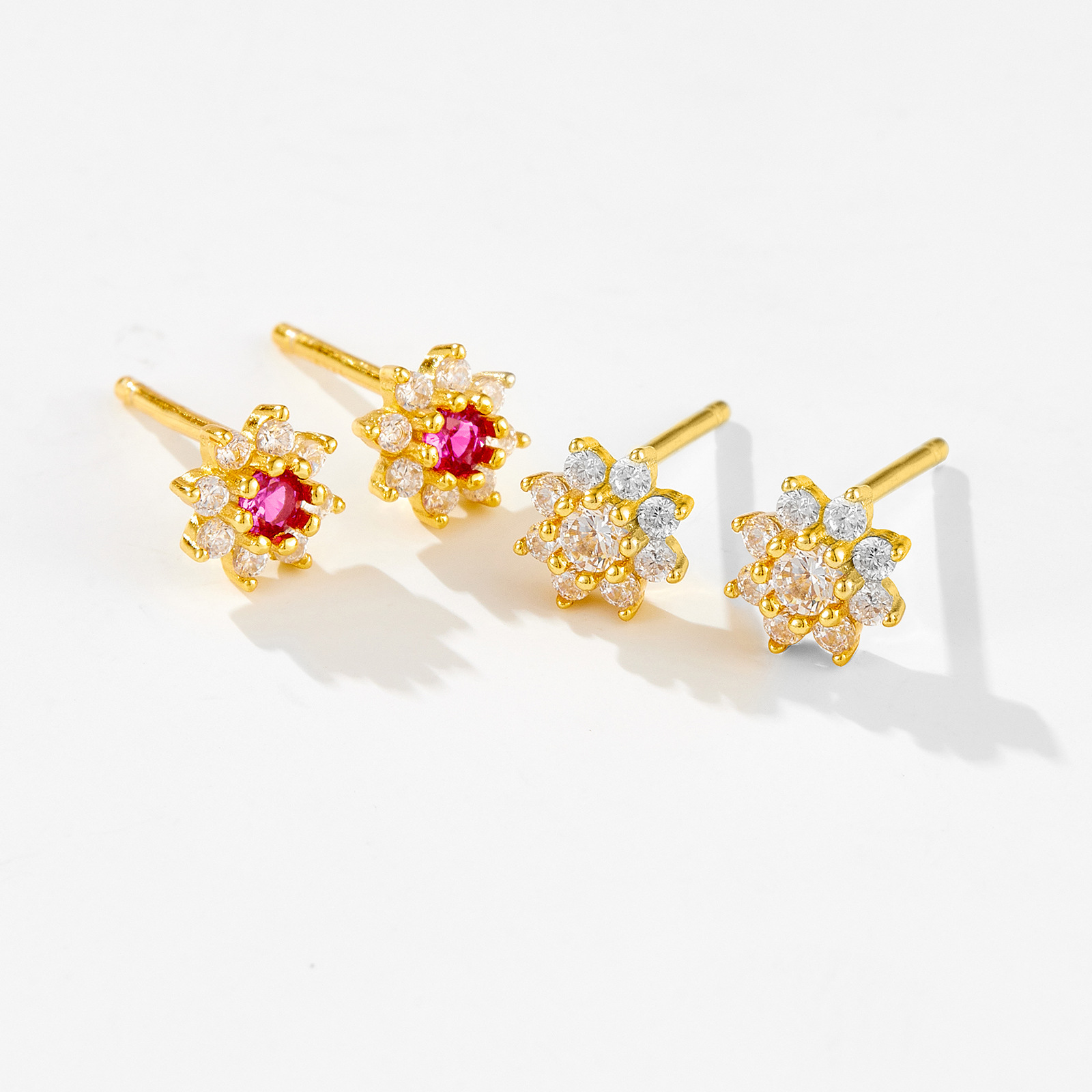 925 Sterling Silver Ear Needle Material 1 Pair 18K Gold Plated 925 Sterling Silver Zircon Flower Ear Studs