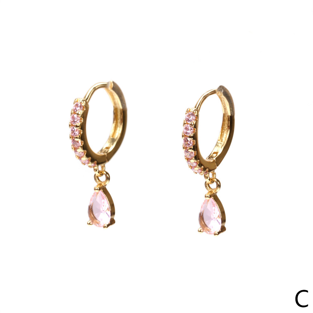Women'S Gender Fashion Water Droplets Inlaid Zircon Copper Artificial Gemstones Copper Earrings