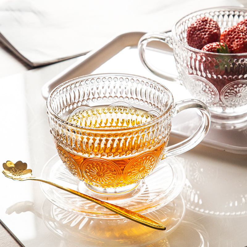Embossed Glass Cup for Women, New Model 2026, Yogurt Oatmeal Cup with Handle, Drinking Cup, Tea Cup, Milk Coffee Cup Embossed Glass Cup for Women, New Model 2026, Yogurt Oatmeal Cup with Handle, Drinking Cup, Tea Cup, Milk Coffee Cup