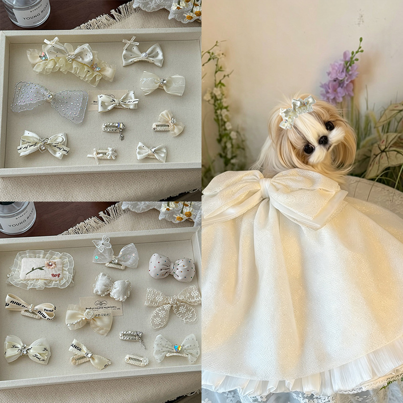 Original Dog Hair Clip in Chanel Style for Maltese and Yorkshire Cats, French-Style Hair Clip with Full Rhinestones on the Nose Bridge