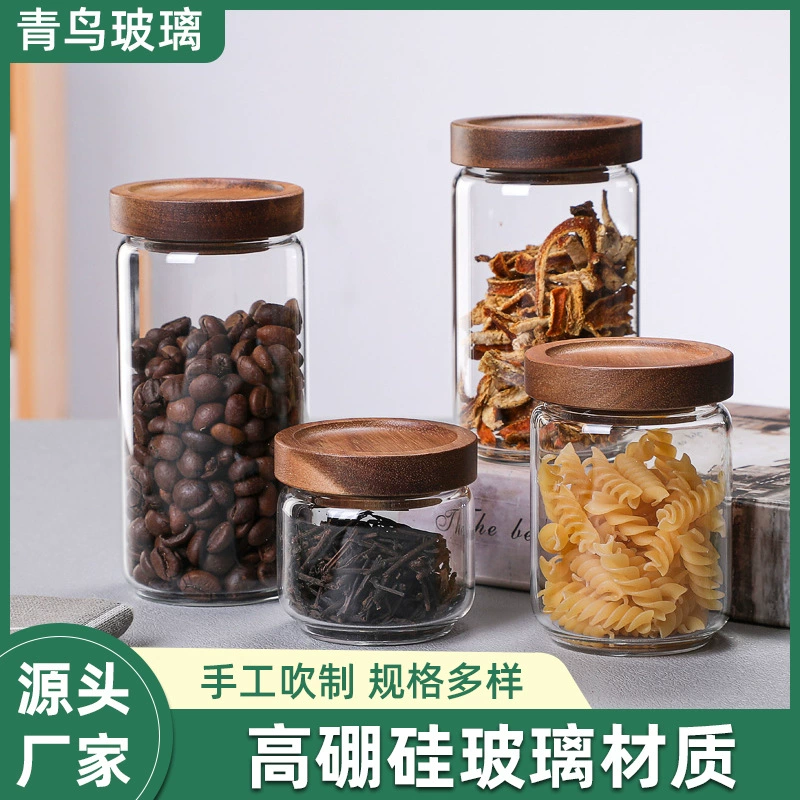 Стеклянная банка для хранения, borosilicate-стекло с деревянной крышкой, 80–250 мл (Ø 6 см)