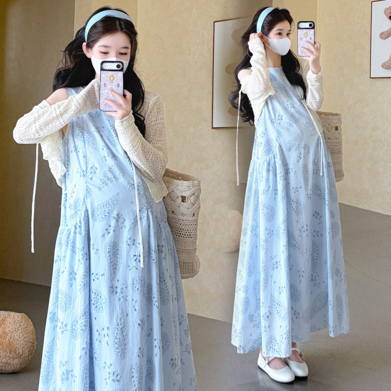 2026 New Summer Maternity Dress Cotton Lace Loose Sleeveless Vest Maternity Dress + Knitted Cardigan 2026 New Summer Maternity Dress Cotton Lace Loose Sleeveless Vest Maternity Dress + Knitted Cardigan
