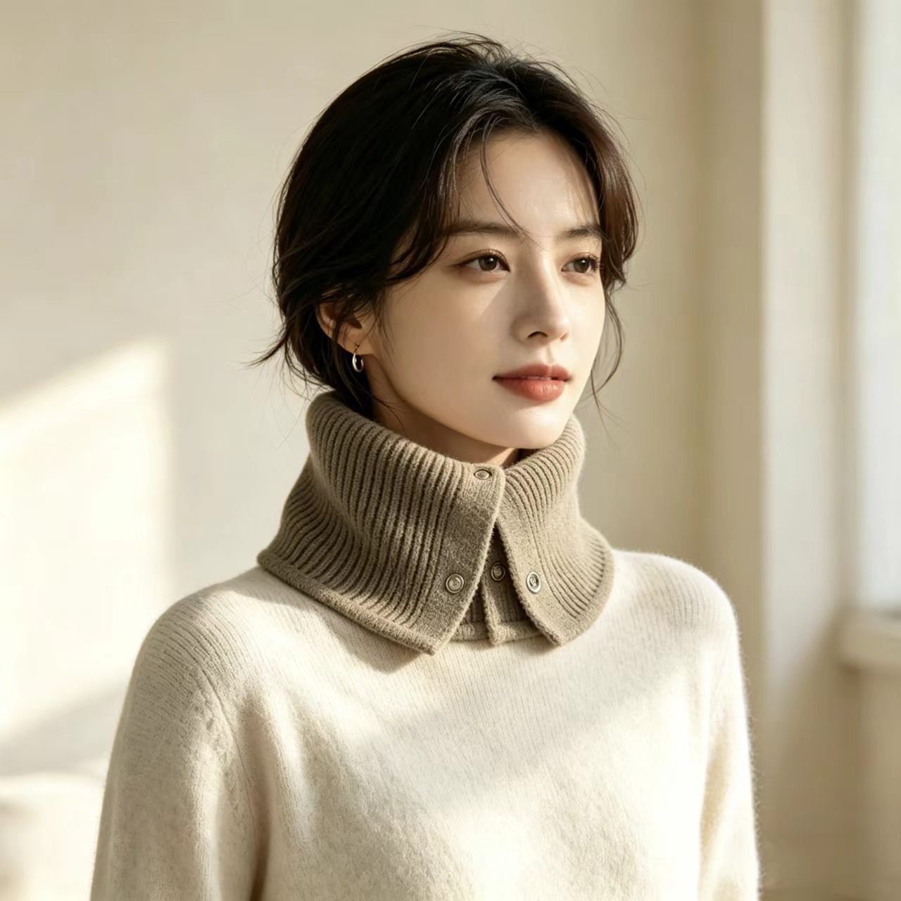 2026 Autumn/Winter Knitted Detachable Collar Neck Warmer with Snap Buttons, Unisex Sweater Collar, Down Jacket Anti-Dirt Neck Cover