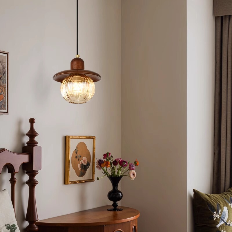 Pumpkin French Medieval Solid Wood Small Chandelier American Retro B&B Restaurant Bar Bedroom Bedside Chandelier Wholesale