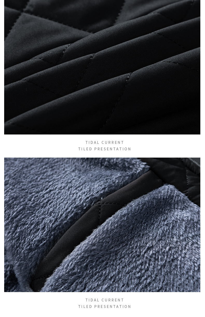 2023 Winter New Solid Color Thick Men's Diamond Grid Stand up Collar Cotton Jacket_voghion.com