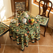 油画风餐桌布美式复古涤纶桌布加厚款氛围感茶几装饰台布防尘盖布